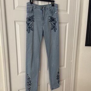 DG2 by Diane Gilman Blue Floral Straight Leg Jeans